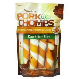 Pork Chomps Twistz Pork Chews - Peanut Butter Flavor - Large Twists - 4 Count