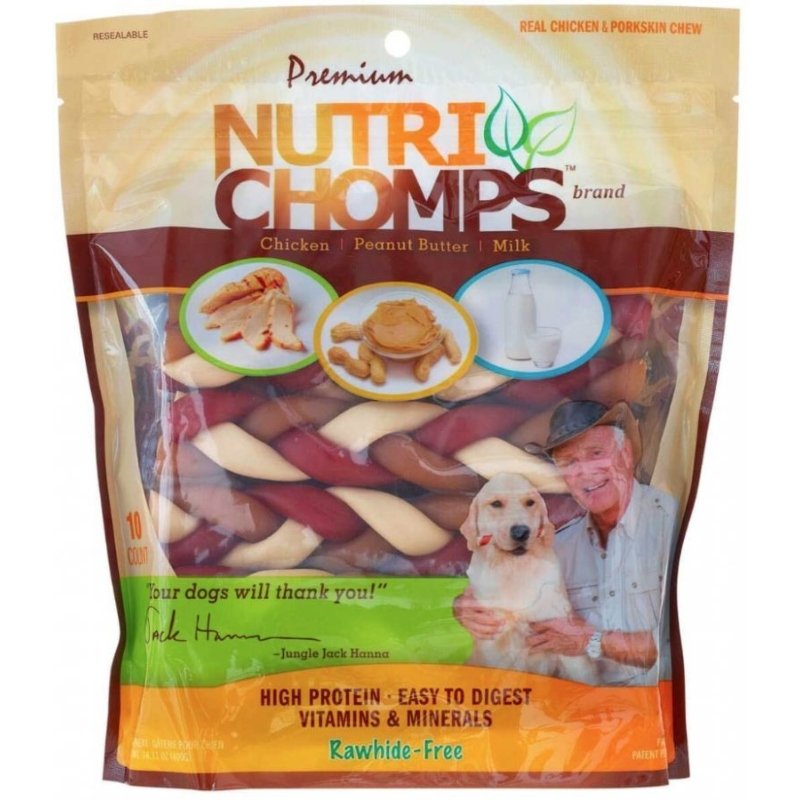 Nutri Chomps Premium Mixed Flavor Braids Dog Chews 6 Inch - 10 count Nutri Chomps Premium Mixed Flavor Braids Dog Chews 6 Inch - 10 count